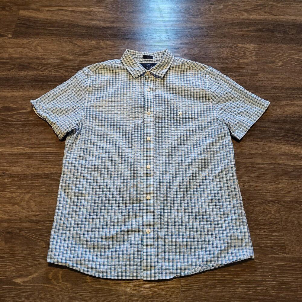 Eventide Slim Fit Men's Button Up Shirt Seersucker Size Large
